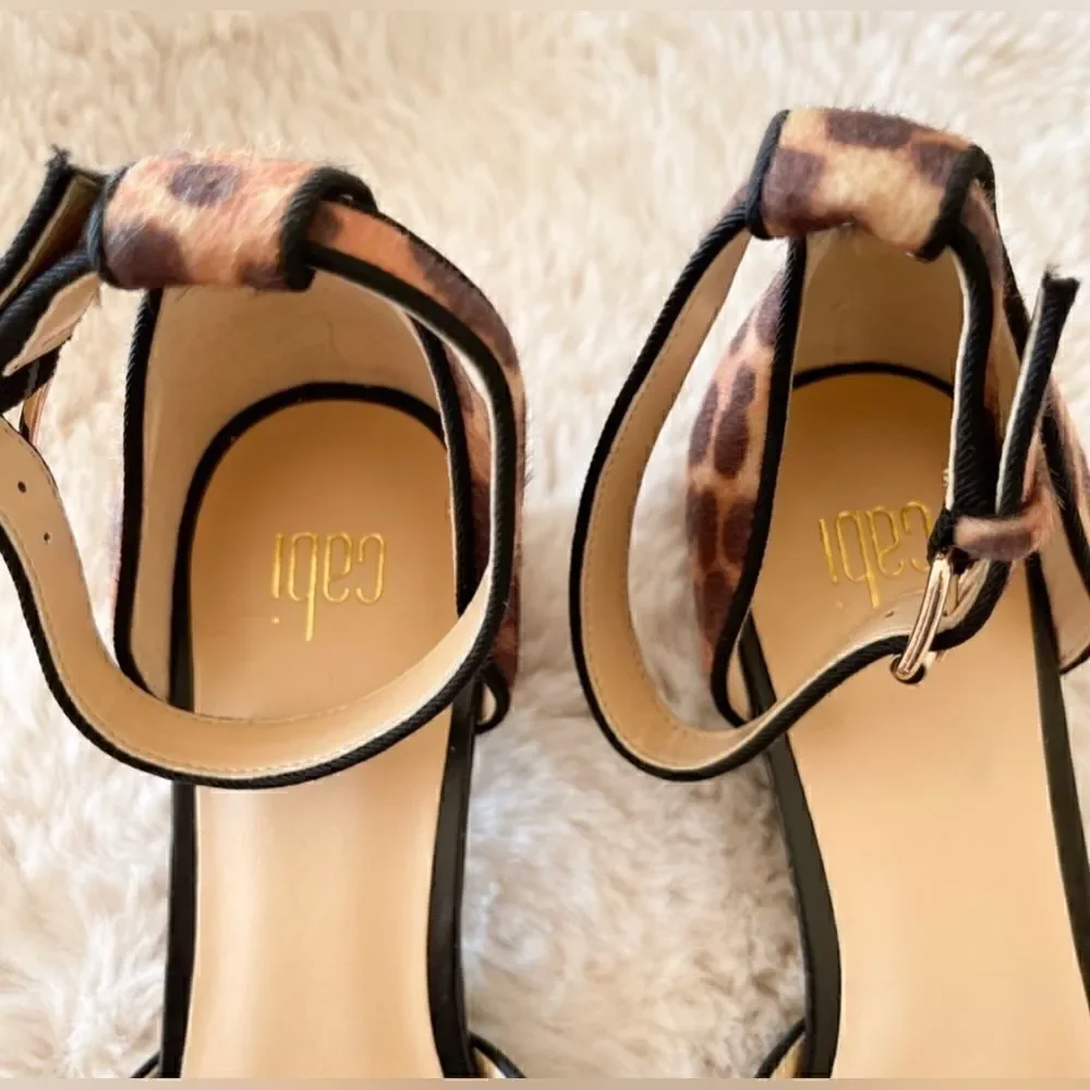 CAbi Kiki Leopard Cheetah Print Ankle Strap Heels Size 8
